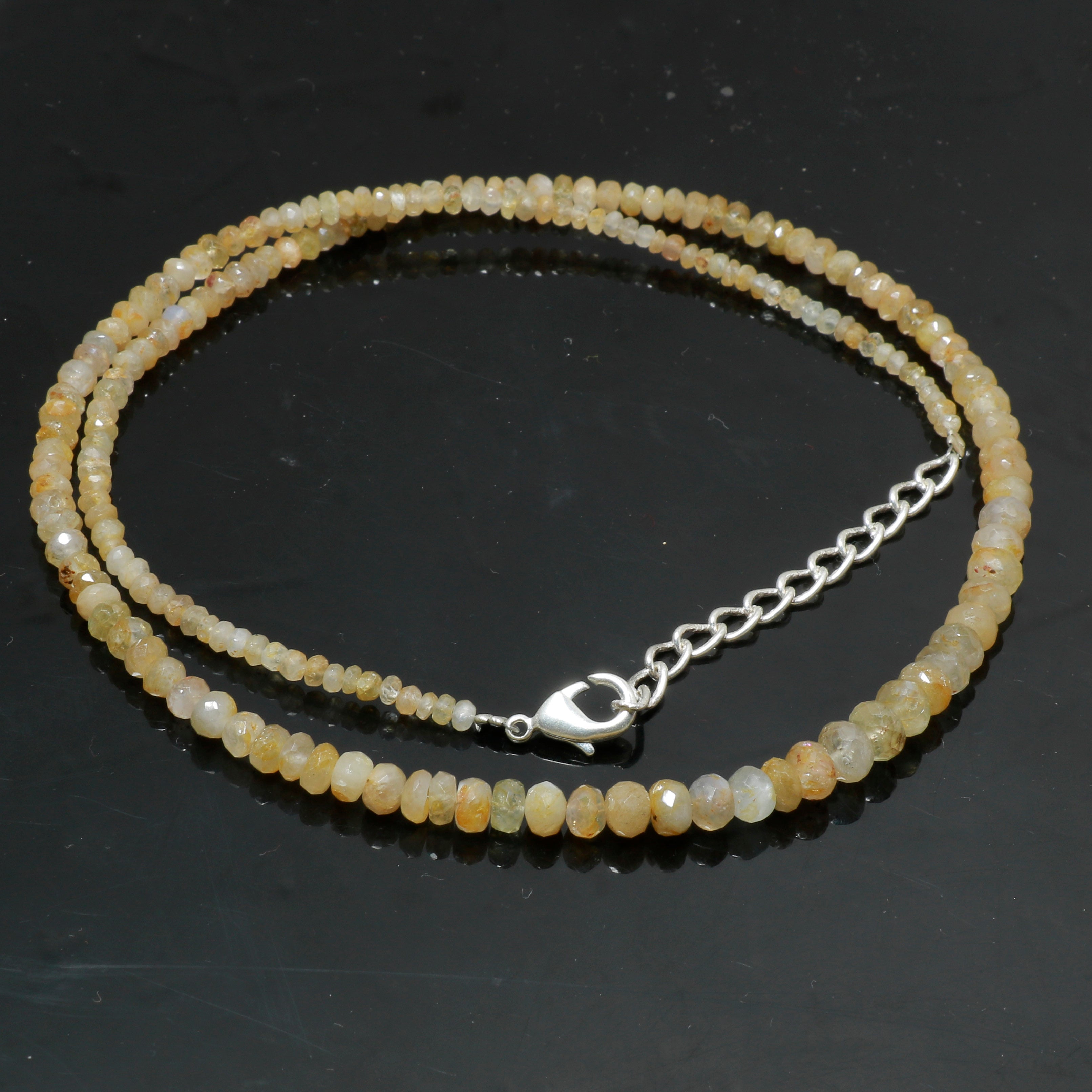 Natural Yellow Rutilated Quartz Beaded Fine Gemstone Necklace 