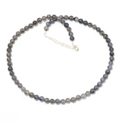 Natural Iolite Round Ball Beaded Necklace & Earrings | 925 Sterling Silver Adjustable Chain | September Birthstone | Necklace Set Jewelry