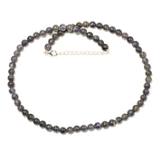 Natural Iolite Round Ball Beaded Necklace & Earrings | 925 Sterling Silver Adjustable Chain | September Birthstone | Necklace Set Jewelry