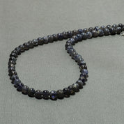 Natural Iolite Round Ball Beaded Necklace & Earrings | 925 Sterling Silver Adjustable Chain | September Birthstone | Necklace Set Jewelry