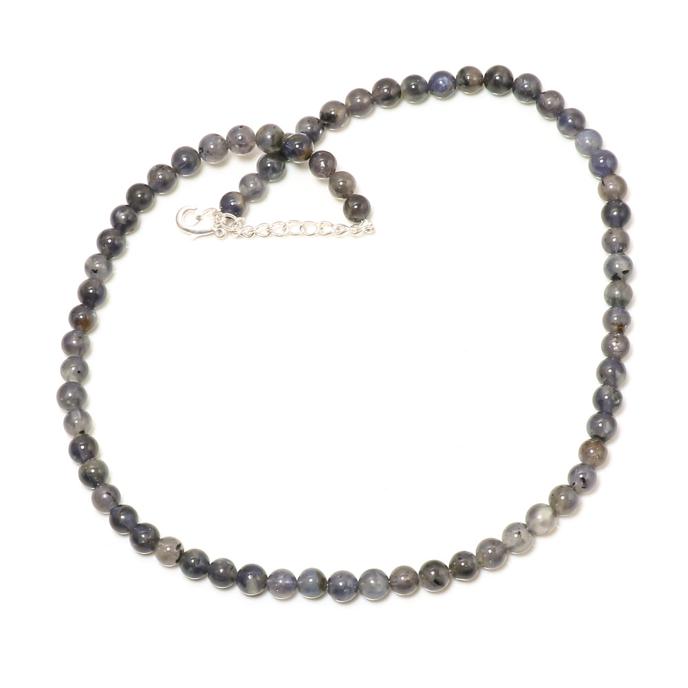 Natural Iolite Round Ball Beaded Necklace & Earrings | 925 Sterling Silver Adjustable Chain | September Birthstone | Necklace Set Jewelry