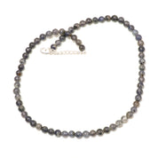 Natural Iolite Round Ball Beaded Necklace & Earrings | 925 Sterling Silver Adjustable Chain | September Birthstone | Necklace Set Jewelry