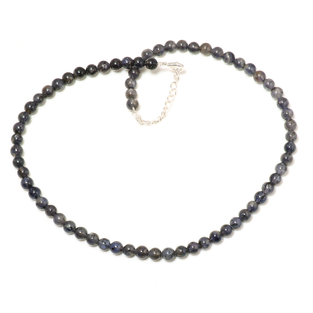 Natural Iolite Round Ball Beaded Necklace & Earrings | 925 Sterling Silver Adjustable Chain | September Birthstone | Necklace Set Jewelry