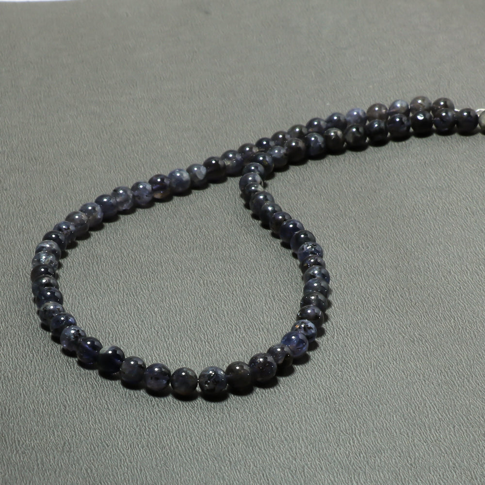 Natural Iolite Round Ball Beaded Necklace & Earrings | 925 Sterling Silver Adjustable Chain | September Birthstone | Necklace Set Jewelry