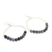 Natural Iolite Round Ball Beaded Necklace & Earrings | 925 Sterling Silver Adjustable Chain | September Birthstone | Necklace Set Jewelry