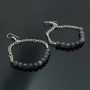 Natural Iolite Round Ball Beaded Necklace & Earrings | 925 Sterling Silver Adjustable Chain | September Birthstone | Necklace Set Jewelry
