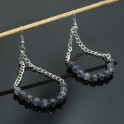 Natural Iolite Round Ball Beaded Necklace & Earrings | 925 Sterling Silver Adjustable Chain | September Birthstone | Necklace Set Jewelry