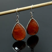 Natural Neon Orange Sunstone  Drop/Dangle Fine Gemstone Earrings 