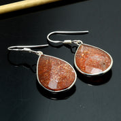 Natural Neon Orange Sunstone  Drop/Dangle Fine Gemstone Earrings 