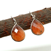 Natural Neon Orange Sunstone  Drop/Dangle Fine Gemstone Earrings 