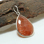 Natural Sunstone Pear Shape Charm Pendant | 925 Sterling Silver Fine Jewelry | July Birthstone | Healing Power Crystals