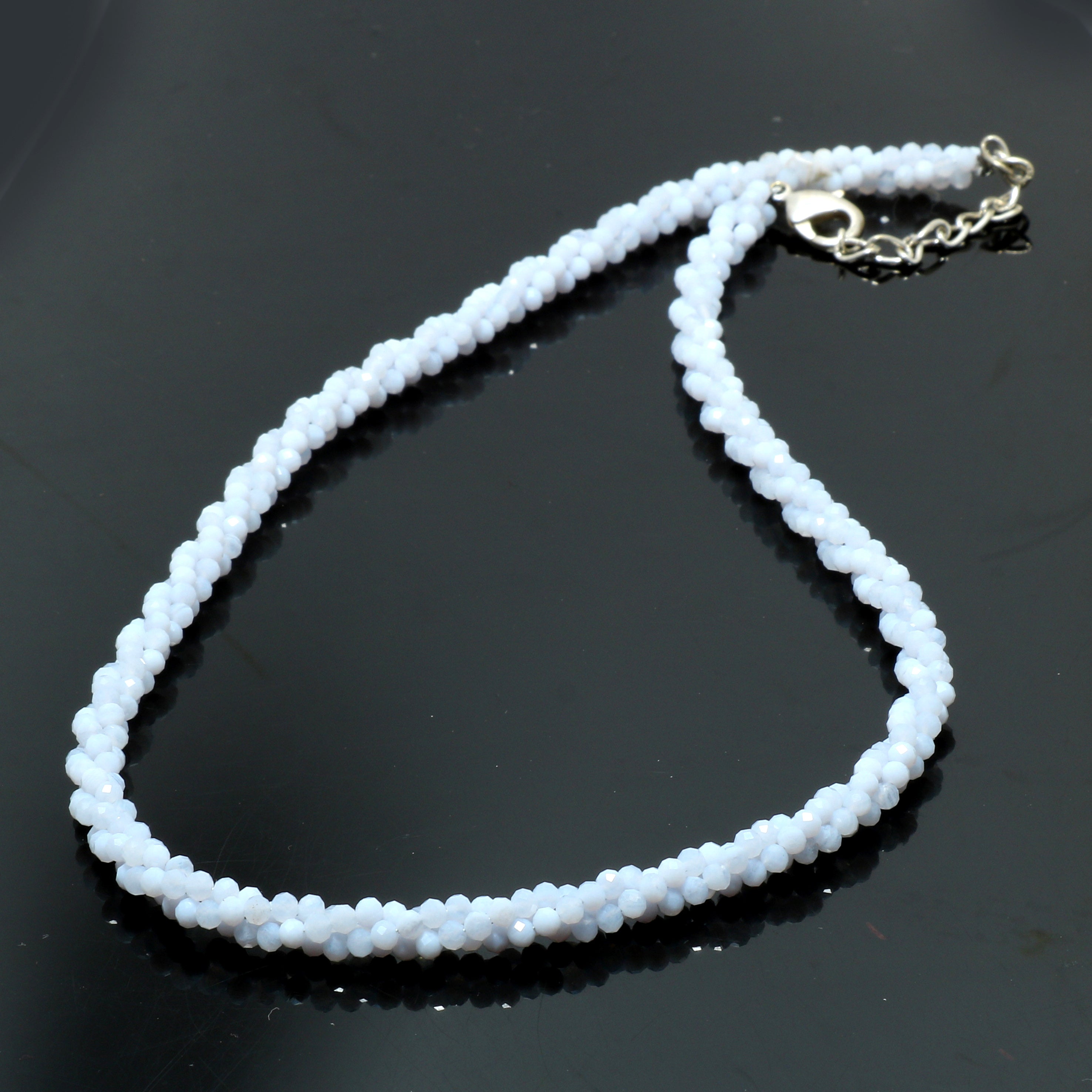 Natural White Chalcedony Beaded Fine Gemstone Necklace 