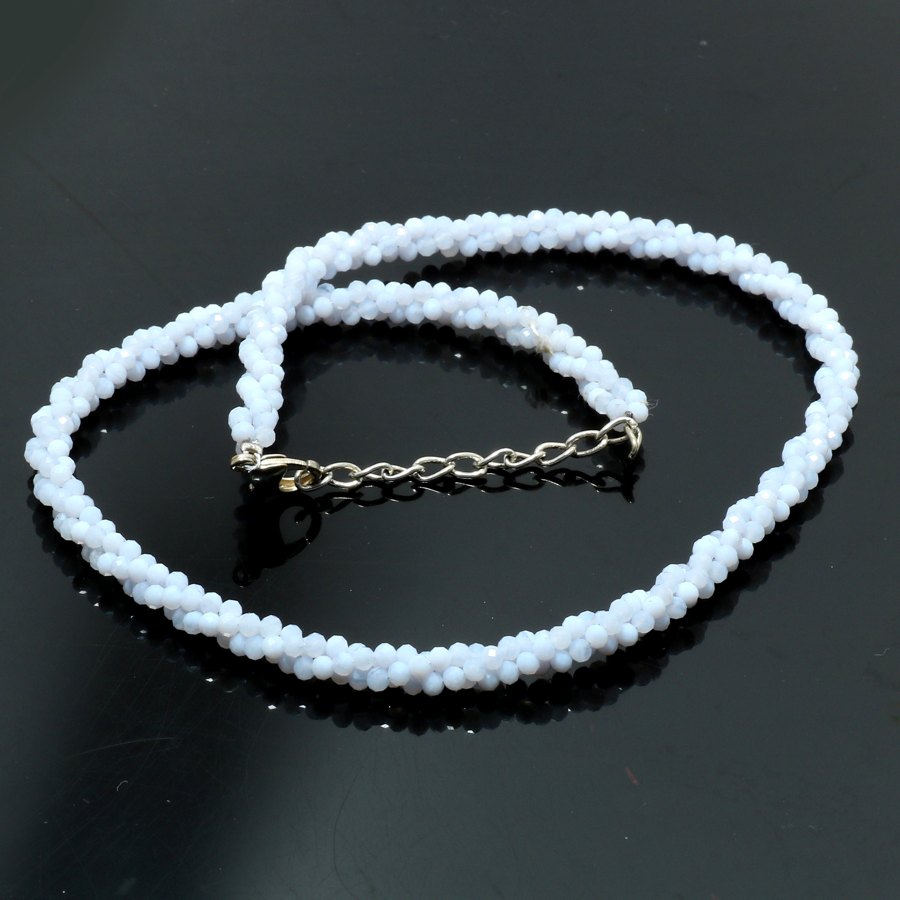 Natural White Chalcedony Beaded Fine Gemstone Necklace 