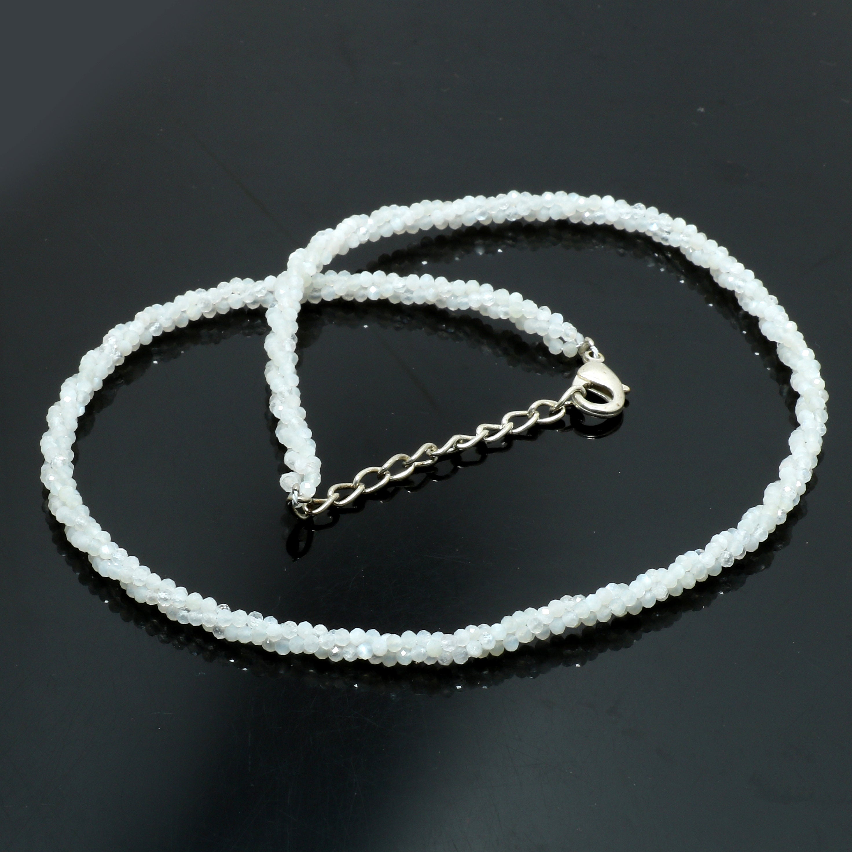 Natural White Moonstone Beaded Fine Gemstone Necklace 