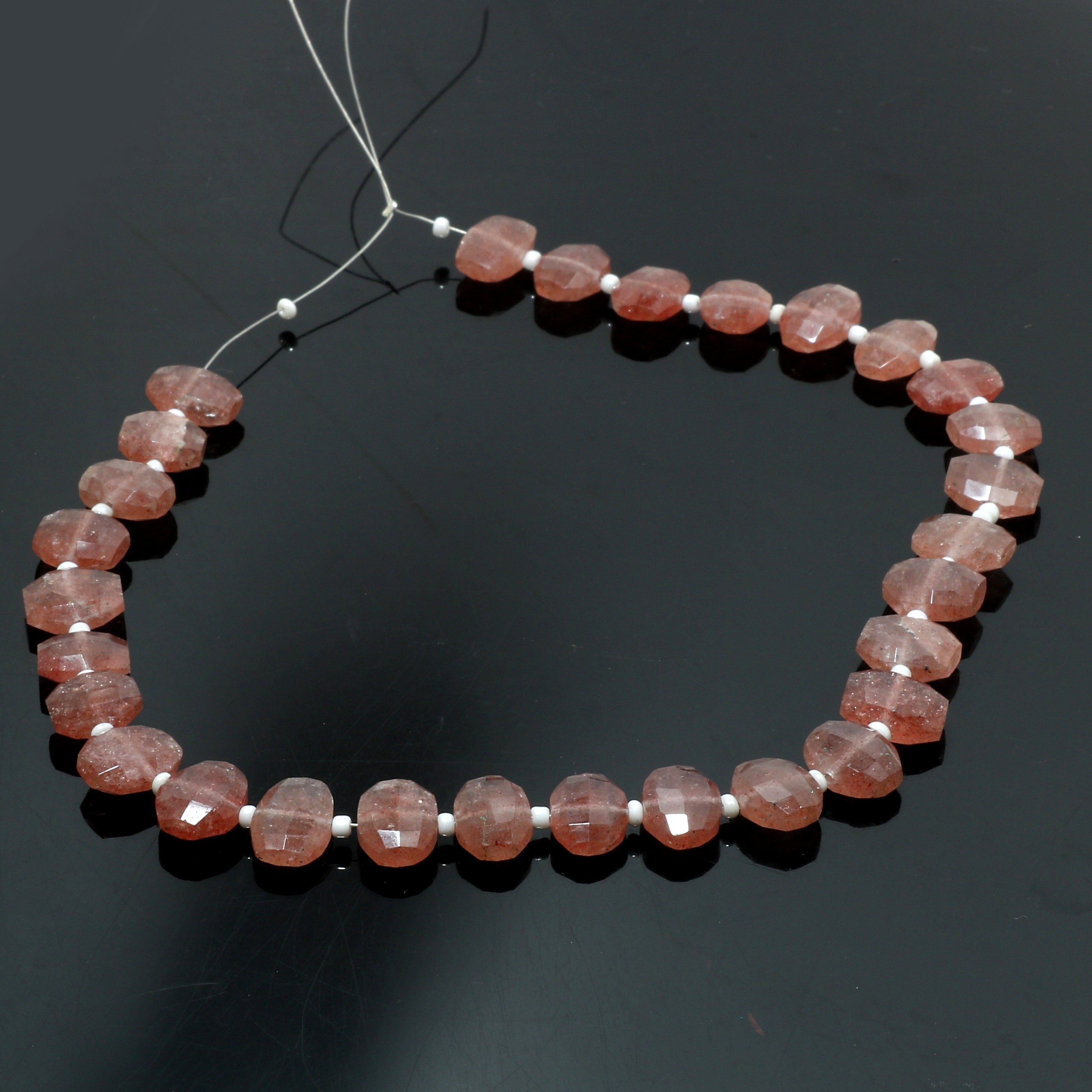 Natural Strawberry Quartz Beaded Necklace | 925 Sterling Silver Fine Jewelry | September Birthstone | Healing Power Crystals