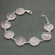 Natural Light Pink Rose Quartz Chain Fine Gemstone Bracelet 