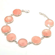 Natural Light Pink Rose Quartz Chain Fine Gemstone Bracelet 