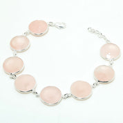 Natural Light Pink Rose Quartz Chain Fine Gemstone Bracelet 