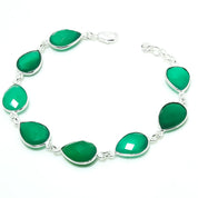Natural Green Onyx Charm Bracelet | 925 Sterling Silver Adjustable Chain | May Birthstone | Pear Shape Onyx | Root Chakra