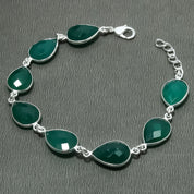 Natural Green Onyx Charm Bracelet | 925 Sterling Silver Adjustable Chain | May Birthstone | Pear Shape Onyx | Root Chakra