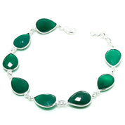 Natural Green Onyx Charm Bracelet | 925 Sterling Silver Adjustable Chain | May Birthstone | Pear Shape Onyx | Root Chakra
