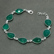 Natural Green Onyx Charm Bracelet | 925 Sterling Silver Adjustable Chain | May Birthstone | Pear Shape Onyx | Root Chakra
