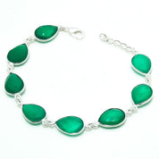 Natural Green Onyx Charm Bracelet | 925 Sterling Silver Adjustable Chain | May Birthstone | Pear Shape Onyx | Root Chakra