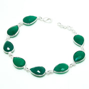 Natural Green Onyx Charm Bracelet | 925 Sterling Silver Adjustable Chain | May Birthstone | Pear Shape Onyx | Root Chakra