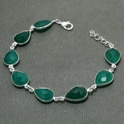 Natural Green Onyx Charm Bracelet | 925 Sterling Silver Adjustable Chain | May Birthstone | Pear Shape Onyx | Root Chakra