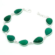 Natural Green Onyx Charm Bracelet | 925 Sterling Silver Adjustable Chain | May Birthstone | Pear Shape Onyx | Root Chakra