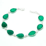 Natural Green Onyx Charm Bracelet | 925 Sterling Silver Adjustable Chain | May Birthstone | Pear Shape Onyx | Root Chakra