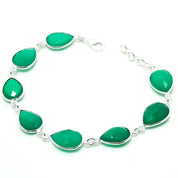 Natural Green Onyx Charm Bracelet | 925 Sterling Silver Adjustable Chain | May Birthstone | Pear Shape Onyx | Root Chakra