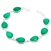 Natural Green Onyx Charm Bracelet | 925 Sterling Silver Adjustable Chain | May Birthstone | Pear Shape Onyx | Root Chakra