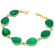 Natural Green Onyx Charm Bracelet | 925 Sterling Silver Gold Plated Chain | May Birthstone | Pear Shape Onyx | Healing Power Crystals