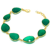 Natural Green Onyx Charm Bracelet | 925 Sterling Silver Gold Plated Chain | May Birthstone | Pear Shape Onyx | Healing Power Crystals