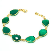 Natural Green Onyx Charm Bracelet | 925 Sterling Silver Gold Plated Chain | May Birthstone | Pear Shape Onyx | Healing Power Crystals