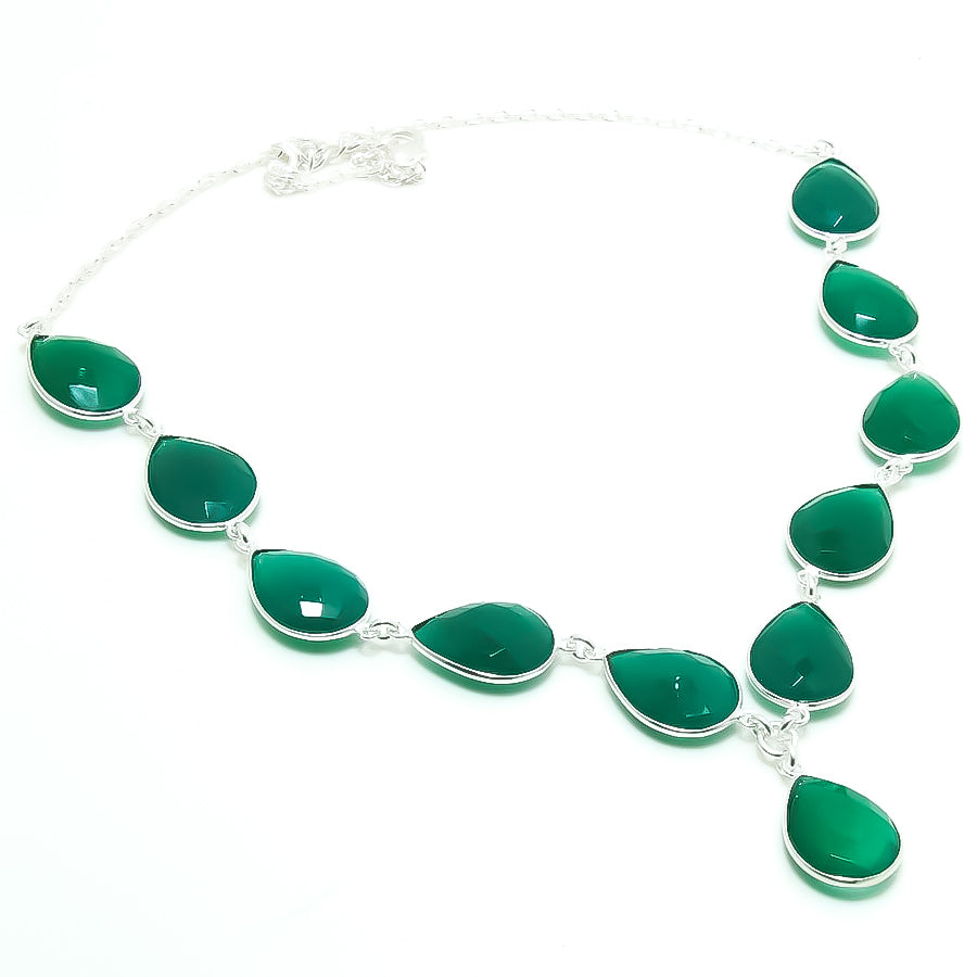 Natural Green Green Onyx Beaded Fine Gemstone Necklace 