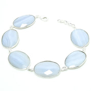 Natural White  Blue Lace Agate Chain Fine Gemstone Bracelet 