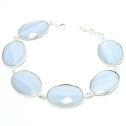 Natural Blue Lace Agate Charm Bracelet | 925 Sterling Silver Adjustable Chain | Root Chakra | Healing Power Crystals