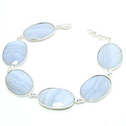 Natural Blue Lace Agate Charm Bracelet | 925 Sterling Silver Adjustable Chain | Root Chakra | Healing Power Crystals