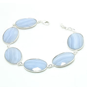Natural Blue Lace Agate Charm Bracelet | 925 Sterling Silver Adjustable Chain | Root Chakra | Healing Power Crystals