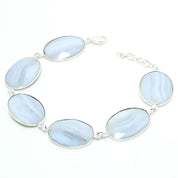 Natural Blue Lace Agate Charm Bracelet | 925 Sterling Silver Adjustable Chain | Root Chakra | Healing Power Crystals