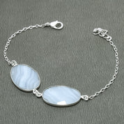 Natural Blue Lace Agate Charm Bracelet | 925 Sterling Silver Adjustable Chain | Root Chakra | Healing Power Crystals