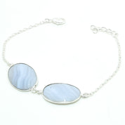 Natural Blue Lace Agate Charm Bracelet | 925 Sterling Silver Adjustable Chain | Root Chakra | Healing Power Crystals