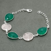 Natural Green Green Onyx Chain Fine Gemstone Bracelet 