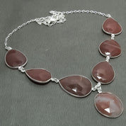 Natural Red Aventurine Statement Necklace | 925 Sterling Silver Fine Jewelry | Healing Power Crystals | Root Chakra