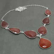 Natural Red Aventurine Statement Necklace | 925 Sterling Silver Fine Jewelry | Healing Power Crystals | Root Chakra