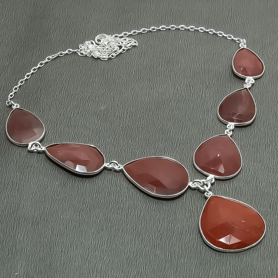 Natural Red Aventurine Statement Necklace | 925 Sterling Silver Fine Jewelry | Healing Power Crystals | Root Chakra