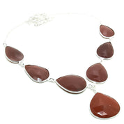 Natural Red Aventurine Statement Necklace | 925 Sterling Silver Fine Jewelry | Healing Power Crystals | Root Chakra