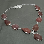 Natural Red Aventurine Statement Necklace | 925 Sterling Silver Fine Jewelry | Healing Power Crystals | Root Chakra